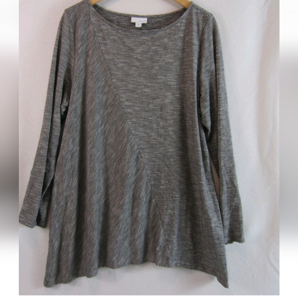 Pure Jill J.Jill Women's Asymmetrical Tunic Top Black And Gray Striped‎ SZ Large